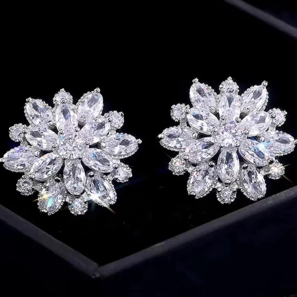 Silver Flower Cluster Earrings - Picture 4 of 8
